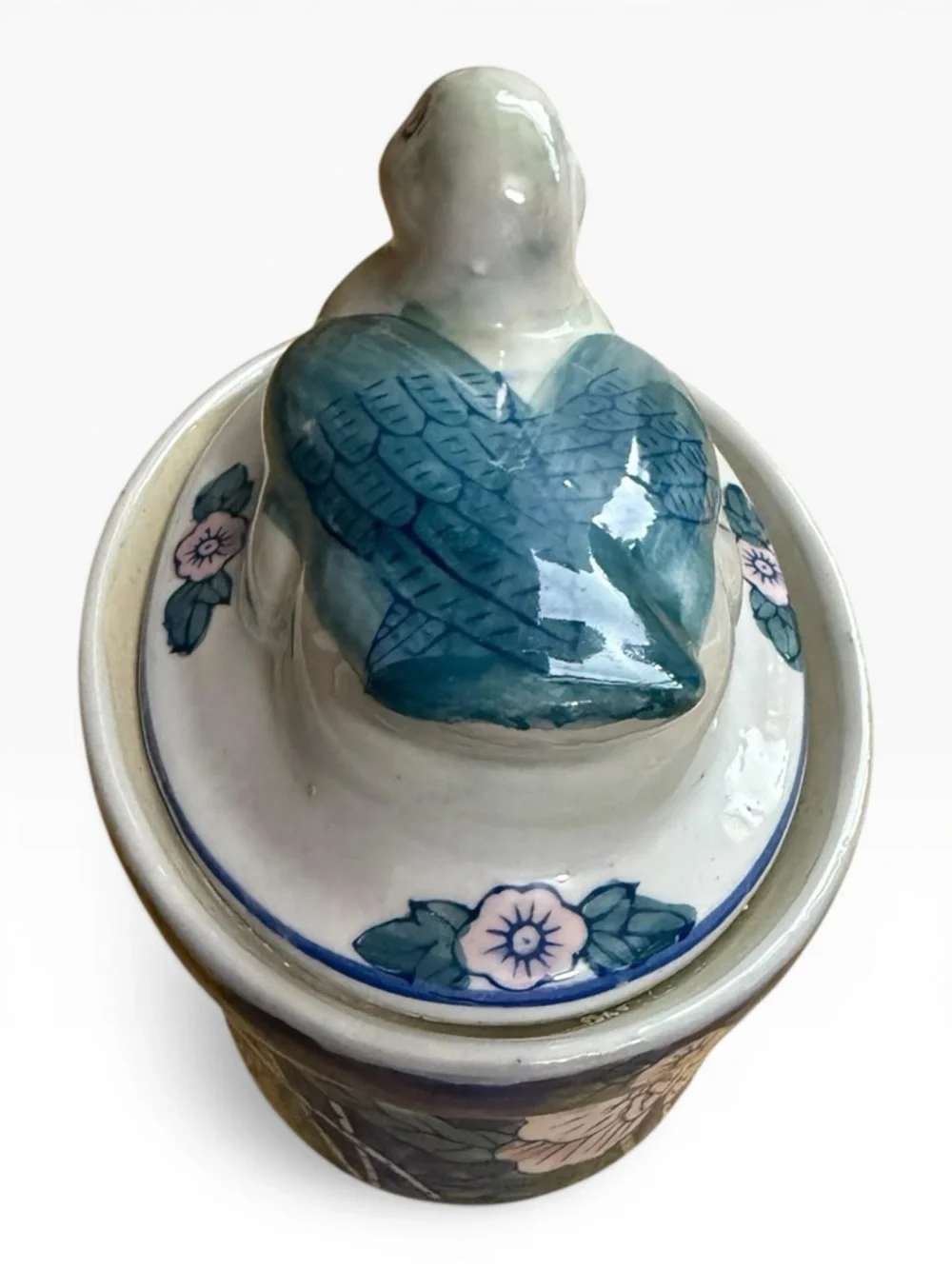Vintage Ben Rickert Ceramic Oval Floral Nesting Duck Lidded Dish Trinket
